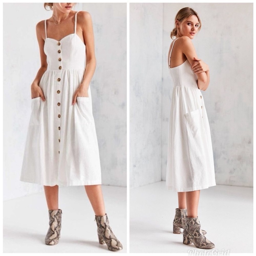 Cooperative Ivory Button-Front Spaghetti Strap Midi Dress